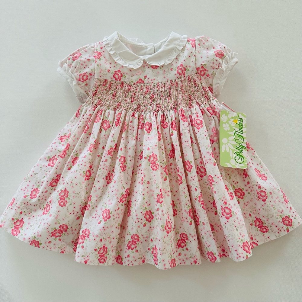 Polly Flinders 6 Months Baby Girl Pink Floral Smocked Dress Spring Summer Easter